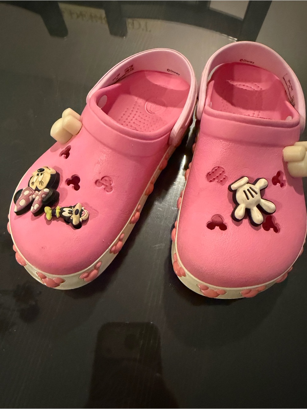 CROCS Kids Pink Slip-On Clogs with Minnie & Mickey Charms